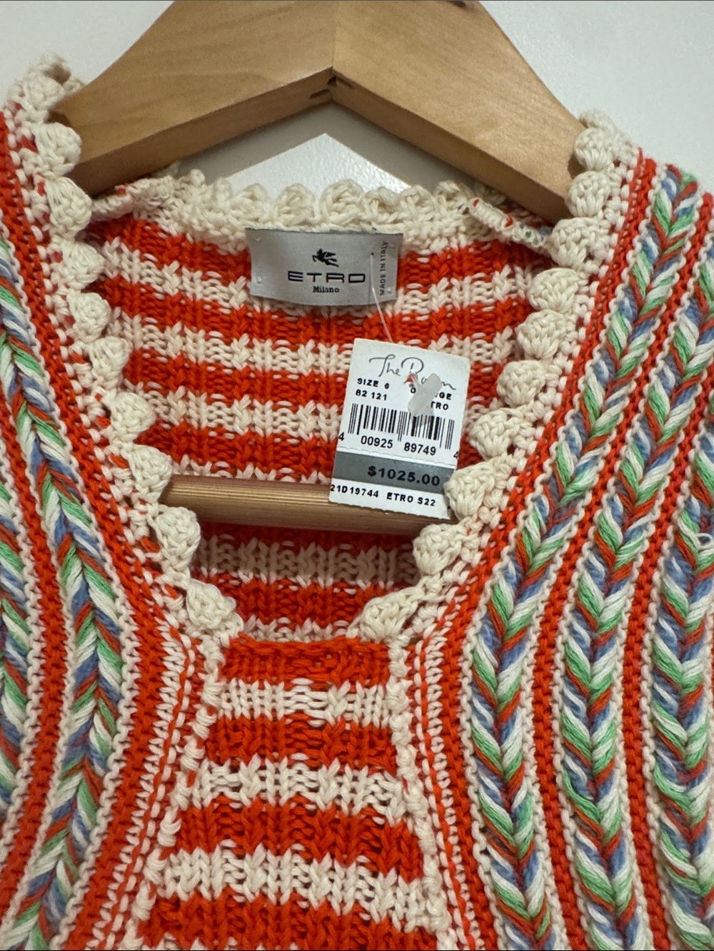 Etro Striped Knit Tank Top in Cream and Red with Multicolor Braid - Picture 2 of 2